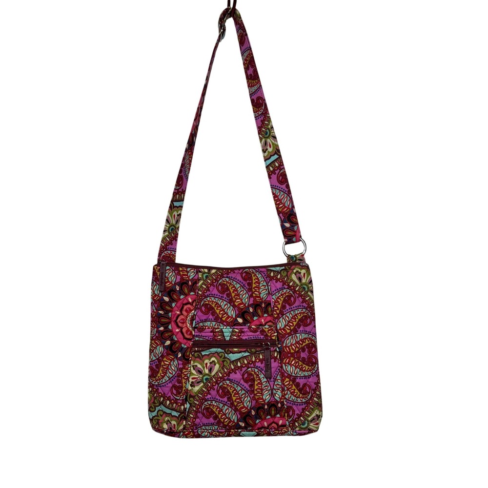Vera Bradley Pink Purple Paisley Quilted Cotton Crossbody Bag Adjustable Strap